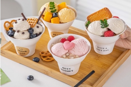 Degradable Compostable pulp mold fiber  ice cream cup bagasse or bamboo